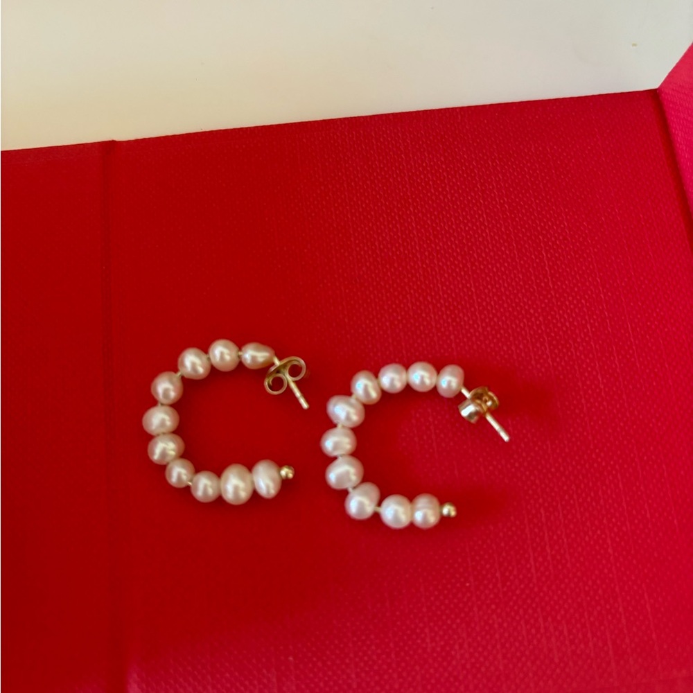 Freshwater pearl small hoop earrings sterling silver - Picture 1 of 1